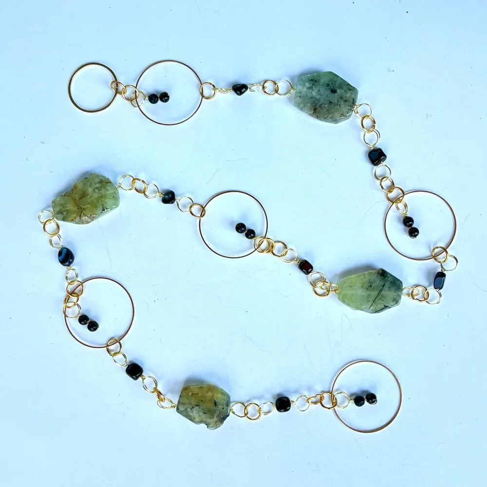 Prehnite Black Onyx Beads Gemstone Wall Hang Unconditional Love & Protection